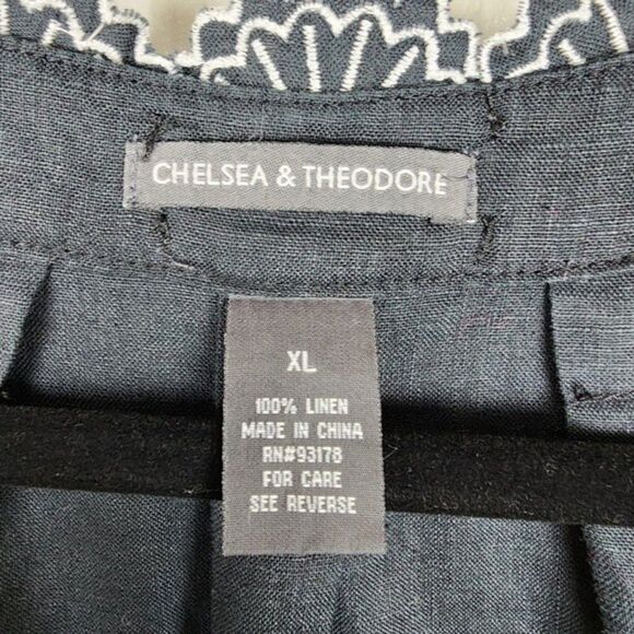 Chelsea & Theodore Linen Top Embroidered Drawstring Black Blouse Tunic XL - Picture 5 of 13